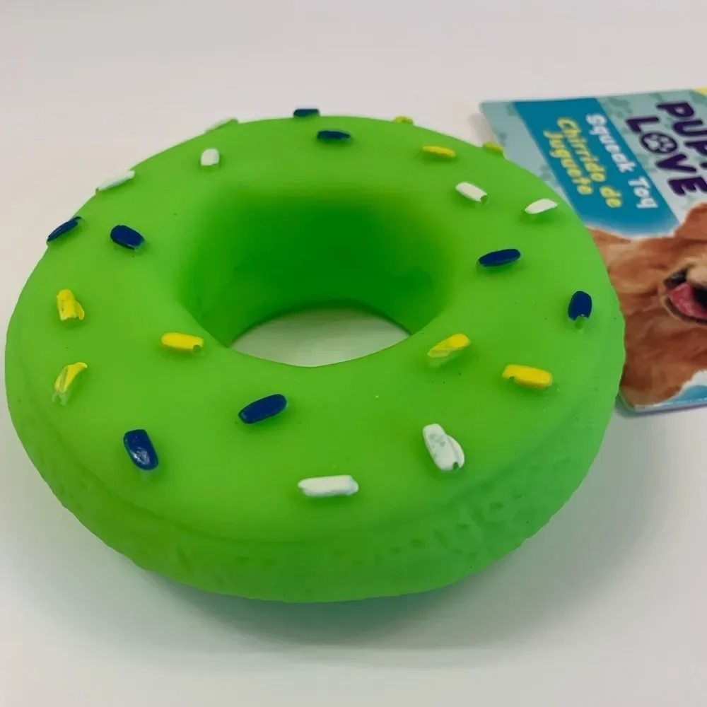 Donut With Sprinkles- Dog Squeak Toy- Green